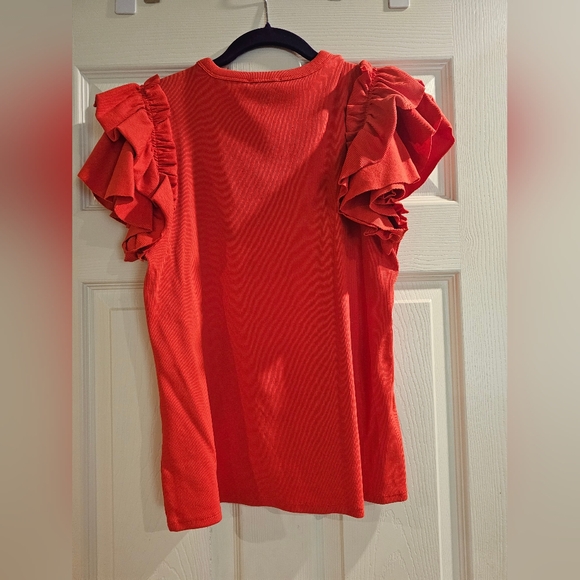 Express Red Ruffle Sleeve Top - Picture 2 of 3